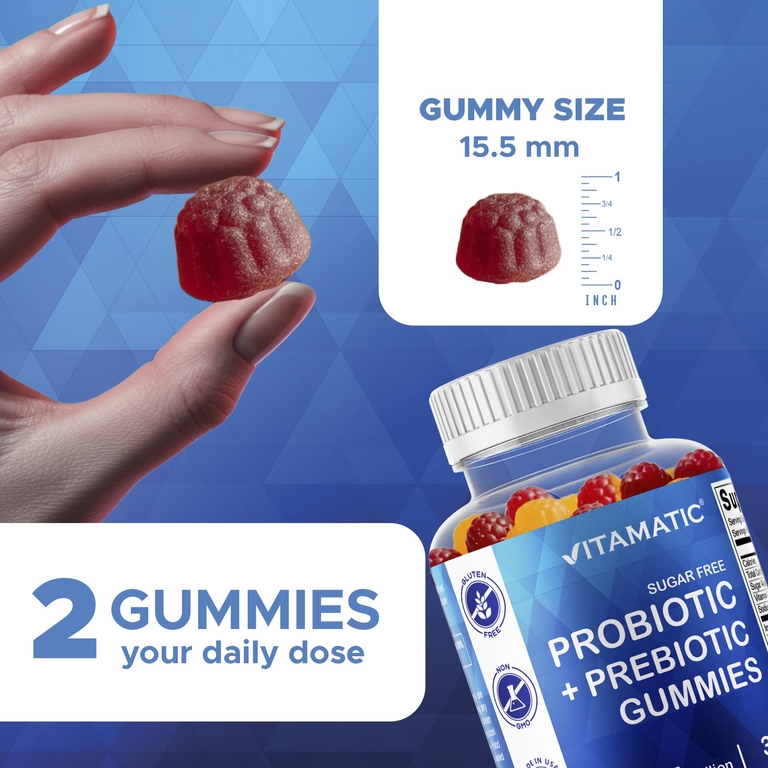 Vitamatic, пробиотики и пребиотики, без сахара, натуральный апельсин и клубника, 60 жевательных таблеток
