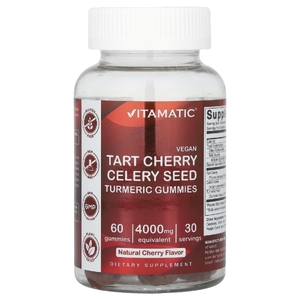 Vitamatic, веганские жевательные таблетки с куркумой и семенами сельдерея, вкус натуральной вишни, 60 жевательных таблеток