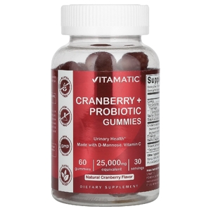 Vitamatic, жевательные таблетки с клюквой и пробиотиком, со вкусом натуральной клюквы, 60 жевательных таблеток