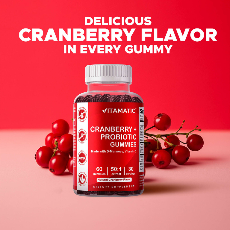 Vitamatic, жевательные таблетки с клюквой и пробиотиком, со вкусом натуральной клюквы, 60 жевательных таблеток