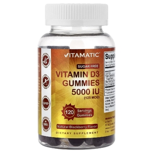 Vitamatic, жевательный витамин D3, без сахара, натуральный вкус ежевики, 125 мкг (5000 МЕ), 120 жевательных таблеток