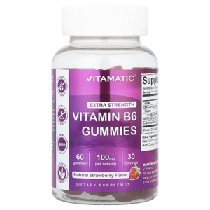 Vitamatic, витамин B6, натуральная клубника, 60 жевательных мармеладок (50 мг в 1 жевательной таблетке)