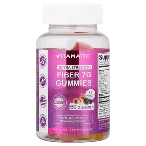 Vitamatic, жевательные таблетки с клетчаткой, натуральные ягоды, персик и клубника, 60 жевательных таблеток