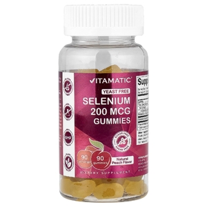 Vitamatic, жевательные таблетки с селеном, без сахара, натуральный персиковый вкус, 200 мкг, 90 жевательных таблеток