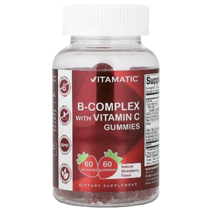 Vitamatic, комплекс витаминов группы B с витамином C, натуральный клубничный вкус, 60 жевательных таблеток