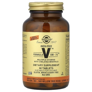 Solgar, Formula V, VM-75, несколько витаминов с минералами в хелатной форме, без железа, 90 таблеток