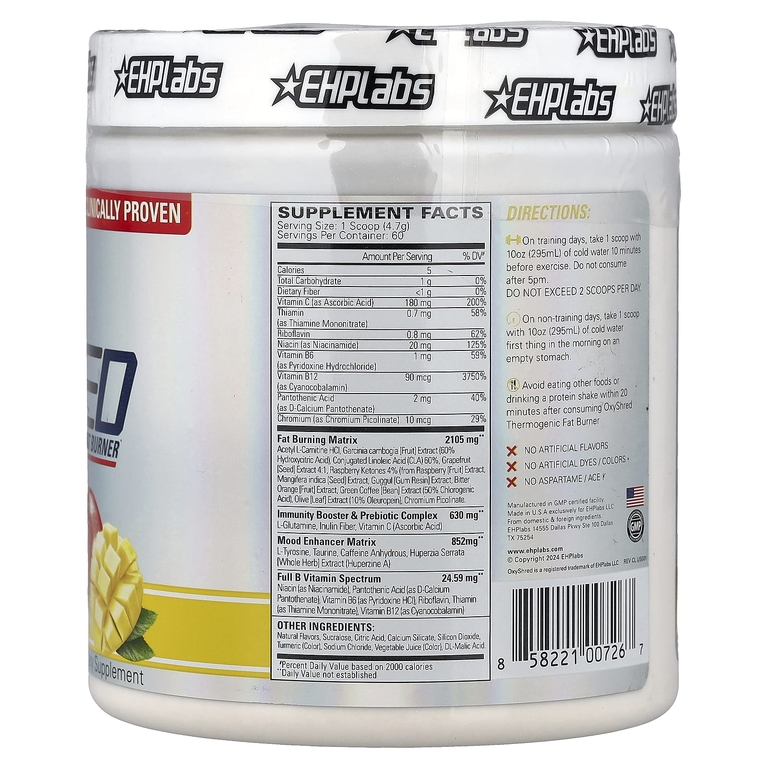 EHPlabs, OxyShred, термогенный жиросжигатель, со вкусом манго, 282 г (9,95 унции)