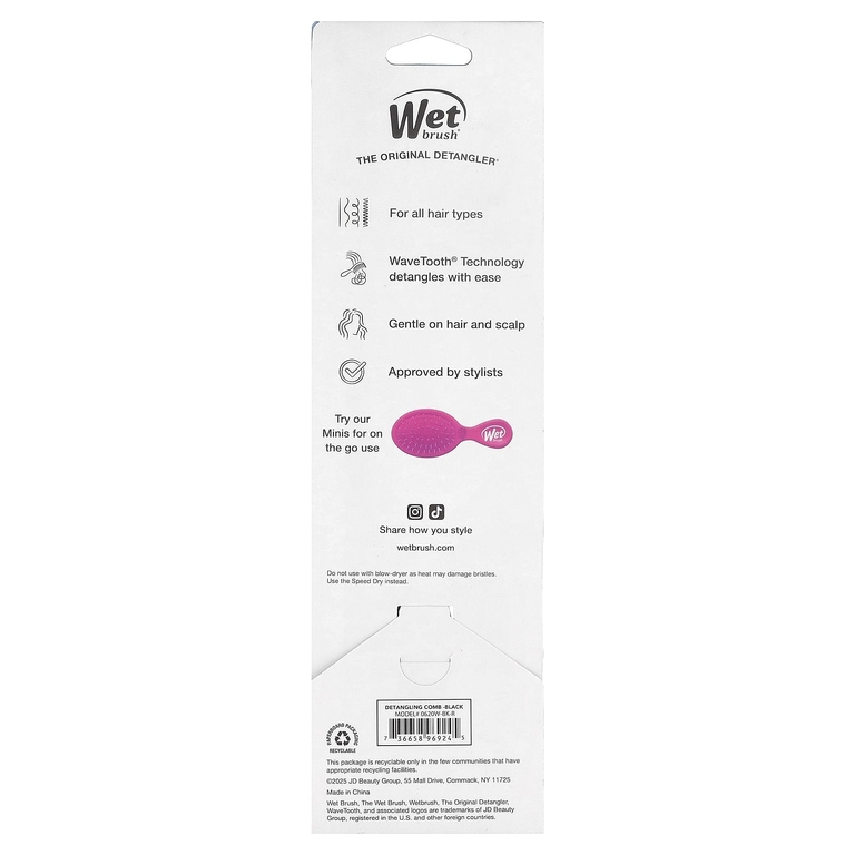 Wet Brush, расческа для распутывания волос, для влажных или сухих волос, черный, 1 гребень (Товар снят с продажи) 