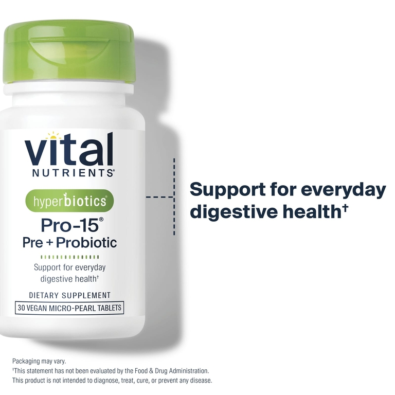 Vital Nutrients, Hyperbiotics®, Pro-15®, пре + пробиотик, 30 веганских микрогранул
