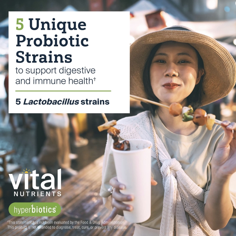 Vital Nutrients, Hyperbiotics®, пребиотики и пробиотики, 60 веганских капсул