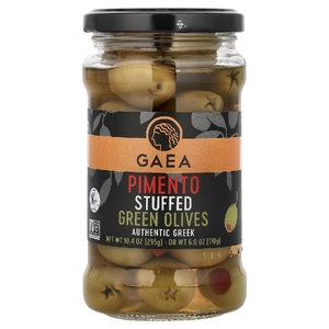 Gaea, Зеленые оливки, фаршированные перцем, 295 г (10,4 унции)