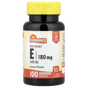 Sundance Vitamins, Витамин E, высокая эффективность, 180 мг (400 МЕ), 100 капсул быстрого высвобождения