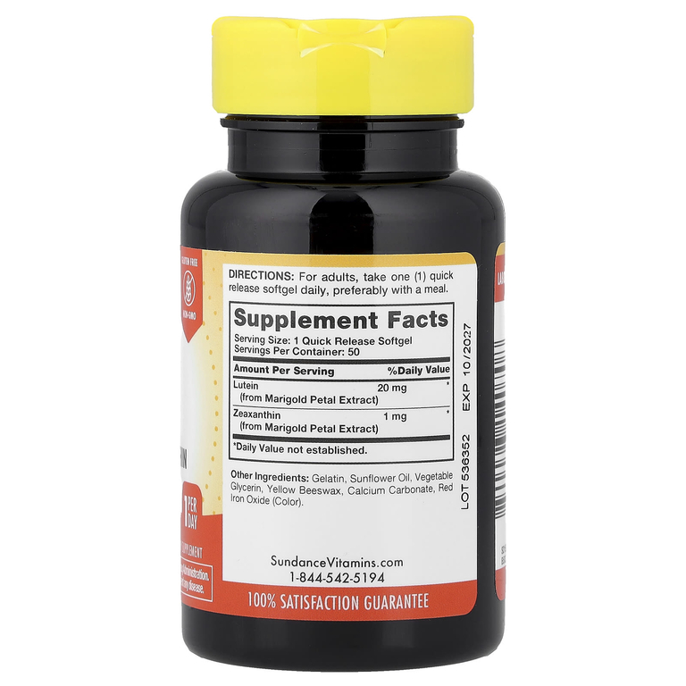 Sundance Vitamins, лютеин и зеаксантин для здоровья глаз, 50 капсул быстрого высвобождения