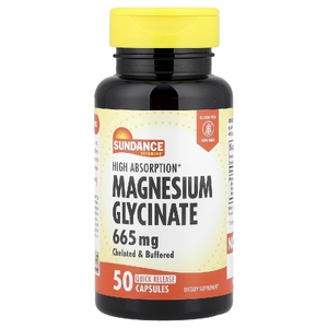 Sundance Vitamins, High Absorption, глицинат магния, 665 мг, 50 капсул с быстрым высвобождением