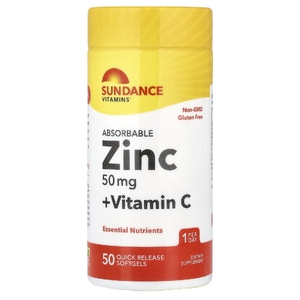 Sundance Vitamins, абсорбируемые капсулы с цинком и витамином C, 50 капсул с быстрым высвобождением