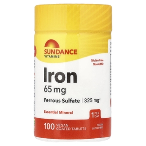 Sundance Vitamins, Железо, 65 мг, 100 веганских таблеток с оболочкой