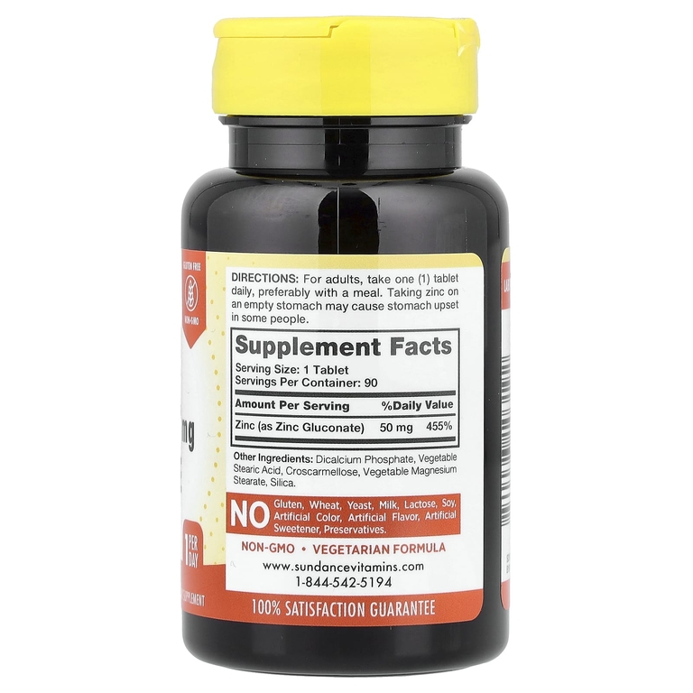 Sundance Vitamins, хелатный глюконат цинка, 50 мг, 90 таблеток