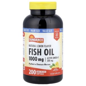 Sundance Vitamins, Рыбий жир, натуральный лимон, 1000 мг, 200 капсул с быстрым высвобождением
