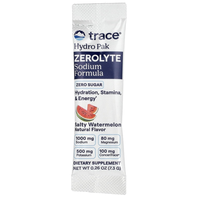 Trace, Hydro Pak, ZeroLyte, формула с натрием, соленый арбуз, 30 пакетиков по 7,3 г