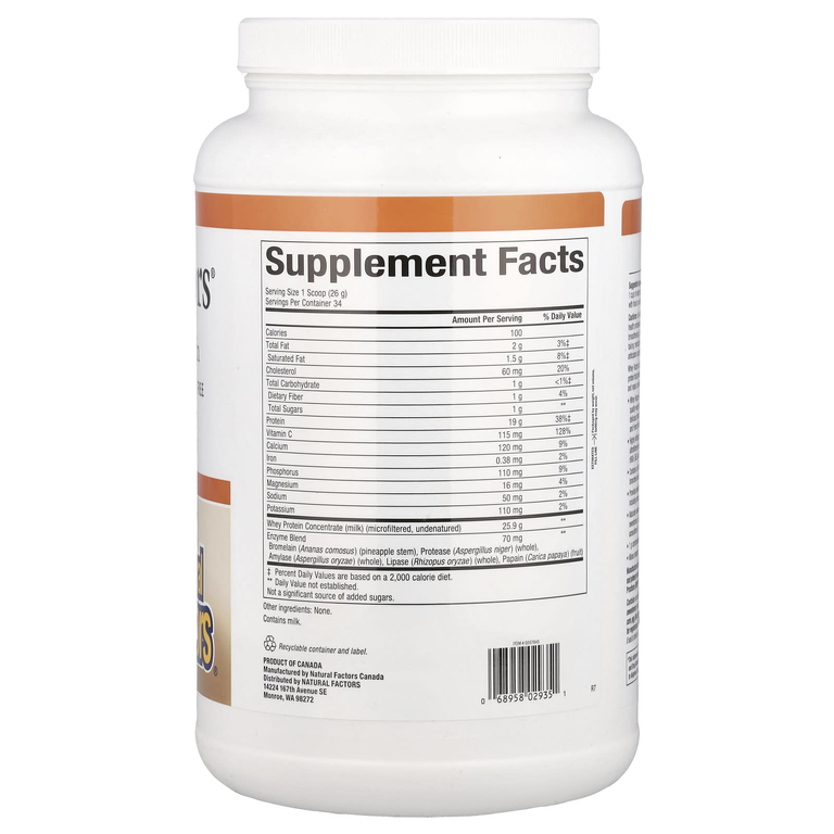 Natural Factors, сывороточный протеин травяного откорма, без добавок, 907 г (2 фунта)