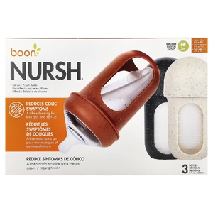 Boon, Nursh, силиконовый флакон, средний, для детей от 3 месяцев, 3 флакона, 236 мл (8 унций)