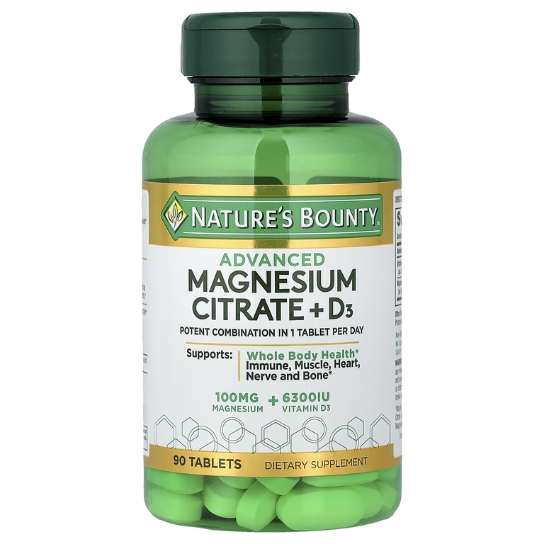 Nature's Bounty, улучшенный цитрат магния и D3, 90 таблеток