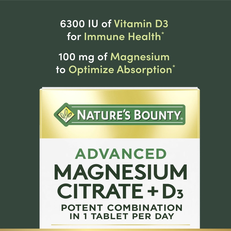 Nature's Bounty, улучшенный цитрат магния и D3, 90 таблеток