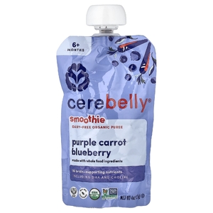 Cerebelly, смузи, органическое пюре без молочных продуктов, фиолетовая морковь и голубика, для детей от 6 месяцев, 113 г (4 унции) (Товар снят с продажи) 