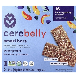 Cerebelly, Smart Bars, органические батончики для малышей, батат, черника и банан, 5 батончиков по 24 г (0,84 унции)