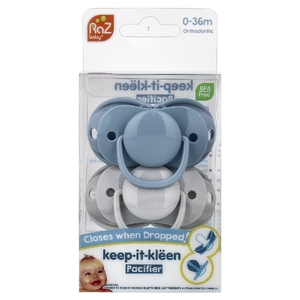 RaZbaby, Keep-It-Kleen, соска-пустышка, для детей 0–36 мес, синий и серый, 2 шт.