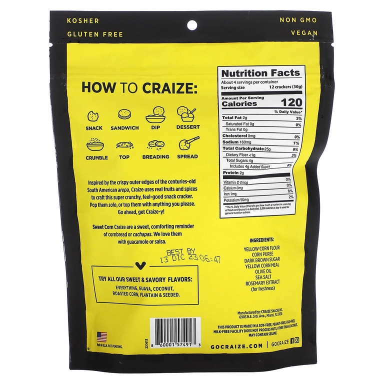 Craize, Поджаренные крекеры, сладкая кукуруза, 113 г (4 унции) (Товар снят с продажи) 
