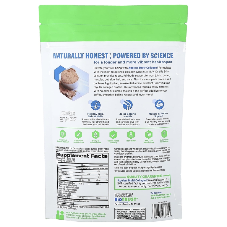 BioTRUST, Ageless Multi Collagen®, со вкусом шоколада, 261 г (9,2 унции)