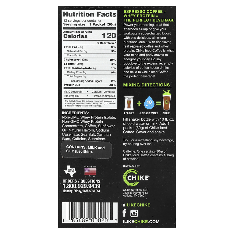 Chike Nutrition, Кофе со льдом с высоким содержанием протеина, корица, 12 пакетиков по 30 г (1,06 унции)