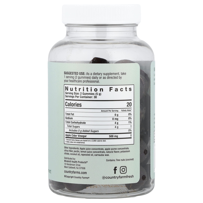 Country Farms, Жевательные мармеладки с яблочным уксусом, настоящее яблоко, 60 жевательных мармеладок (250 мг в 1 жевательной мармеладке)
