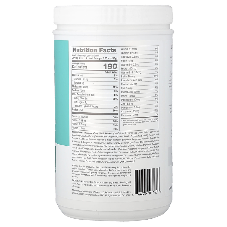 Designer Wellness, Designer Whey, протеиновый порошок для замены приемов пищи, ваниль, 783 г (1,72 фунта)