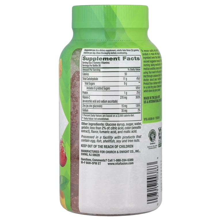 VitaFusion, Power Zinc™ с витамином C, в жевательных таблетках, со вкусом клубники и мандарина, 90 жевательных таблеток