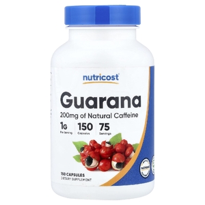 Nutricost, Гуарана, 150 капсул (500 мг в каждой капсуле)