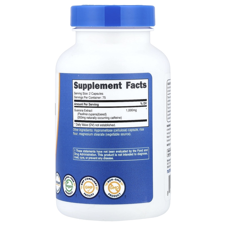 Nutricost, Гуарана, 150 капсул (500 мг в каждой капсуле)