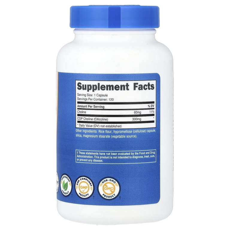Nutricost, CDP Choline, цитиколин, 300 мг, 120 капсул