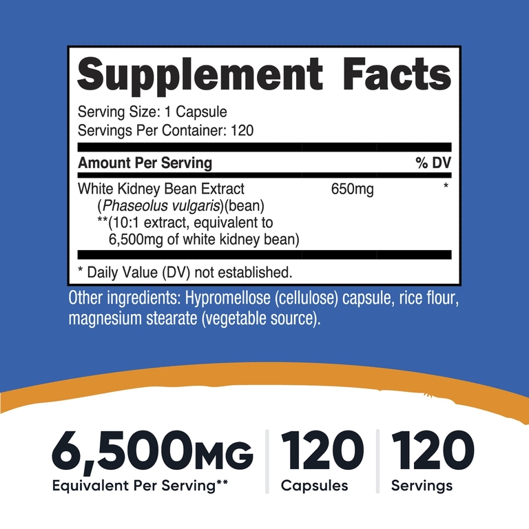 Nutricost, Белая фасоль, 6500 мг, 120 капсул