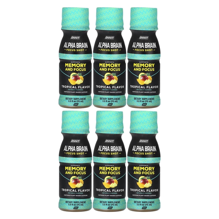 Onnit, Alpha BRAIN® Focus Shot, тропические фрукты, 6 флаконов по 75 мл (2,5 жидк. унции)