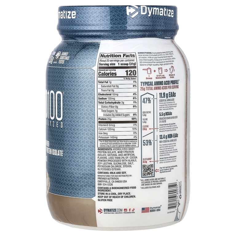 Dymatize, ISO100®, гидролизованный, 100% изолят сывороточного протеина, печенье и сливки, 620 г (1,36 фунта)
