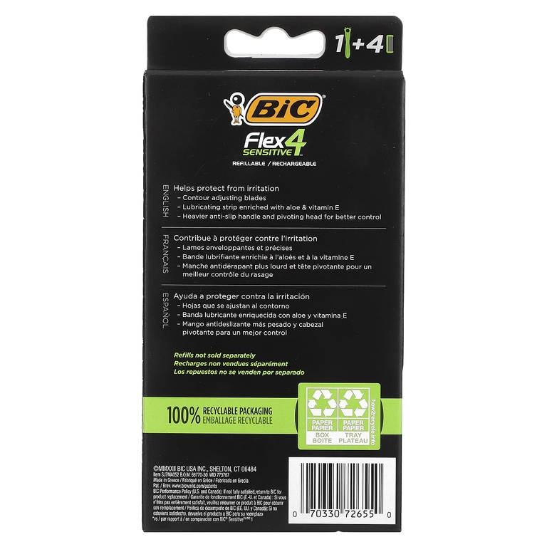 BIC, Flex 4 Sensitive, 1 станок, 4 картриджа (Товар снят с продажи) 