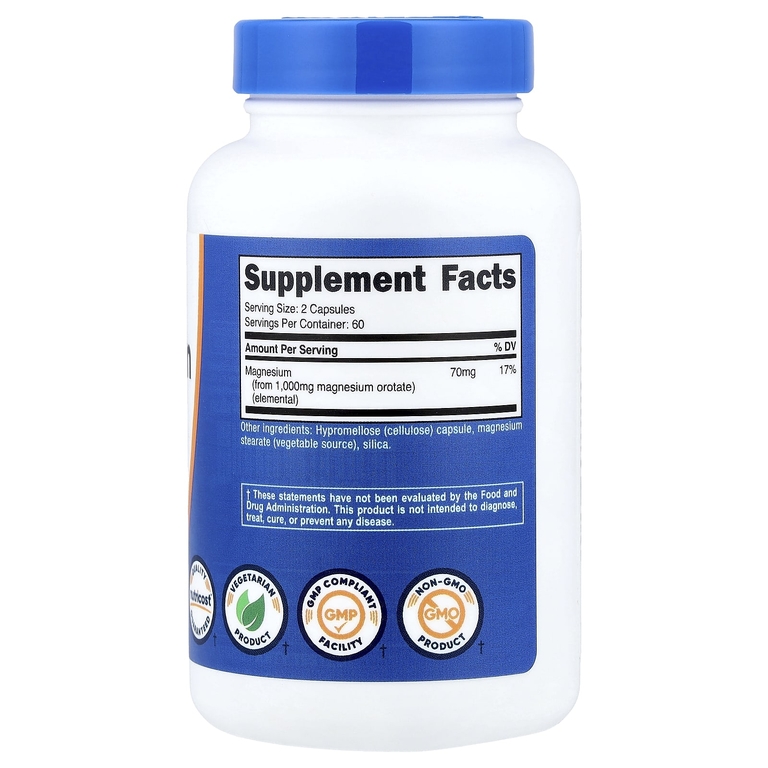 Nutricost, оротат магния, 120 капсул (500 мг в 1 капсуле)