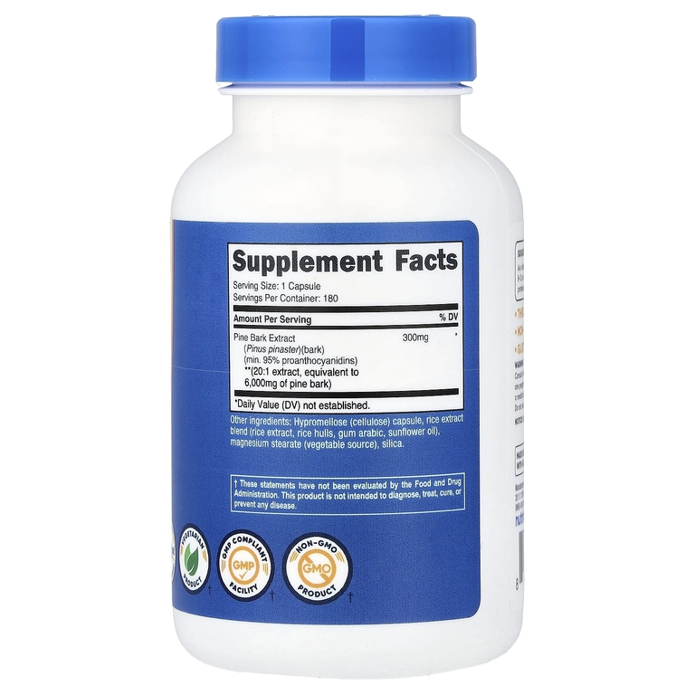 Nutricost, экстракт сосновой коры, 180 капсул (300 мг в 1 капсуле)