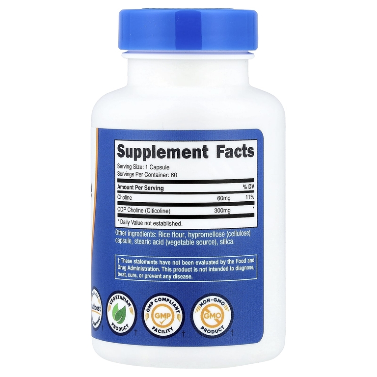 Nutricost, CDP Choline, цитиколин, 300 мг, 60 капсул