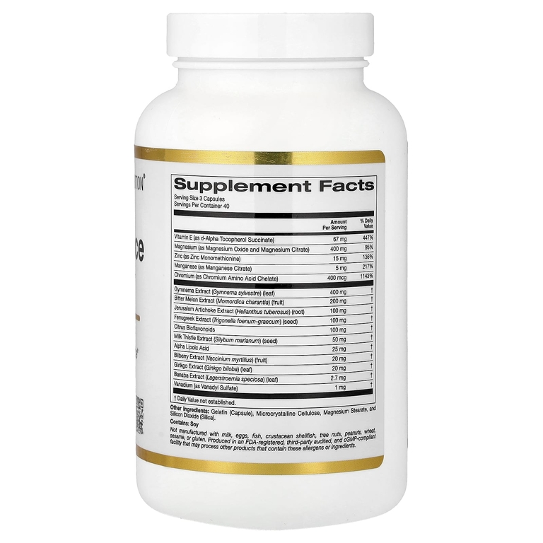 California Gold Nutrition, комплекс для поддержания уровня сахара с хромом, джимнемой, гинкго билоба и расторопшей, 120 капсул