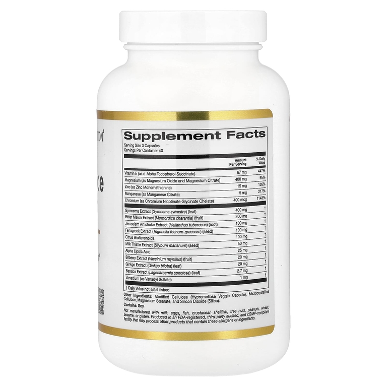 California Gold Nutrition, комплекс для поддержания уровня сахара с хромом, джимнемой, гинкго билоба и расторопшей, 120 растительных капсул