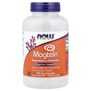 NOW Foods, Magtein®, L-треонат магния, 180 мг, 180 вегетарианских капсул (48 мг в 1 капсуле)