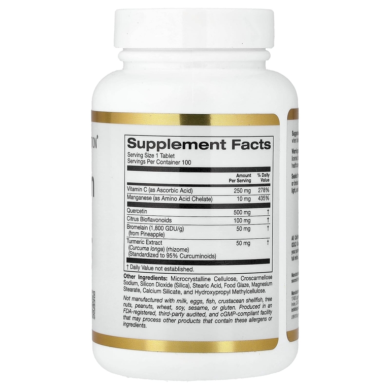 California Gold Nutrition, Quercetin Plus с кверцетином, витамином C, цитрусовыми биофлавоноидами, бромелаином и куркумой, 100 таблеток